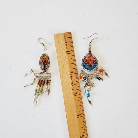 Two pairs of Handcrafted Metallic Thread Bead Dangle Earrings - Picture 9 of 14